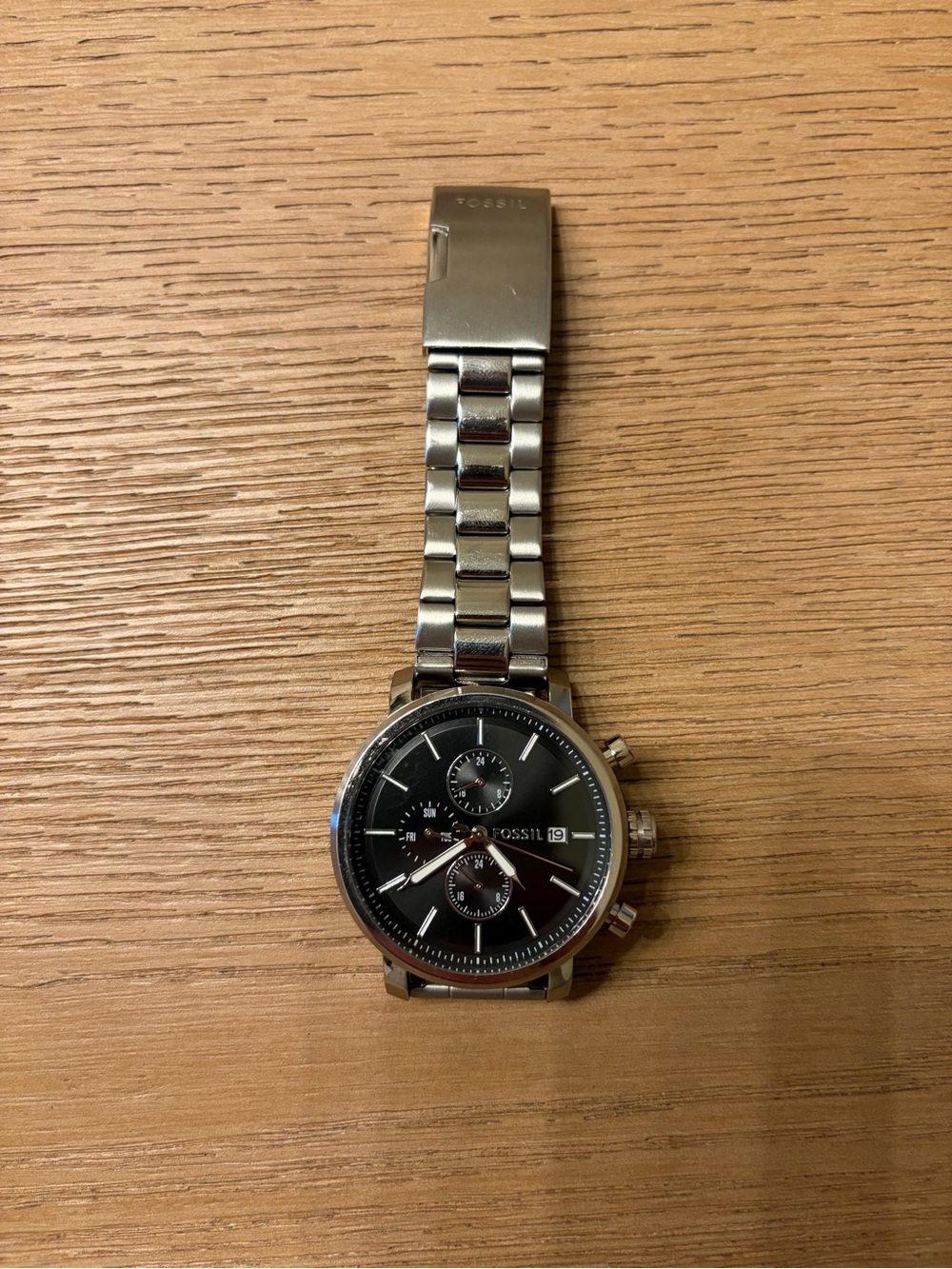 Fossil Men's Silver Stainless Steel Chronograph Watch with Black Dial